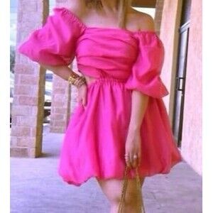 A New Day Puff Short Sleeve Cut Out Bubble A-Line Dress in hot pink size Large